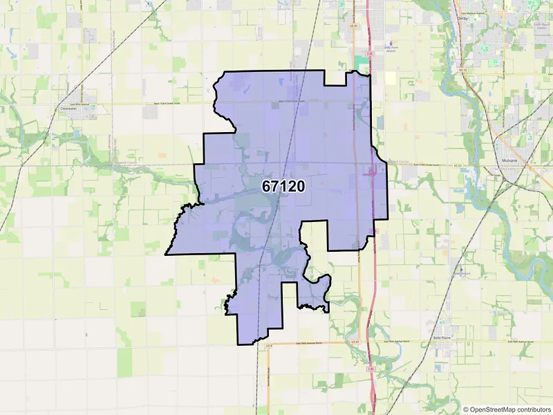 Map of Peck, Kansas and ZIP codes
