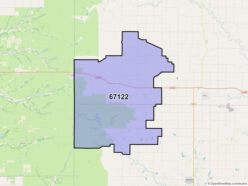 Map of ZIP Code 67122 — Piedmont, KS