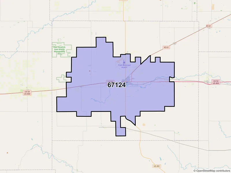 Map of ZIP Code 67124 — Pratt, KS