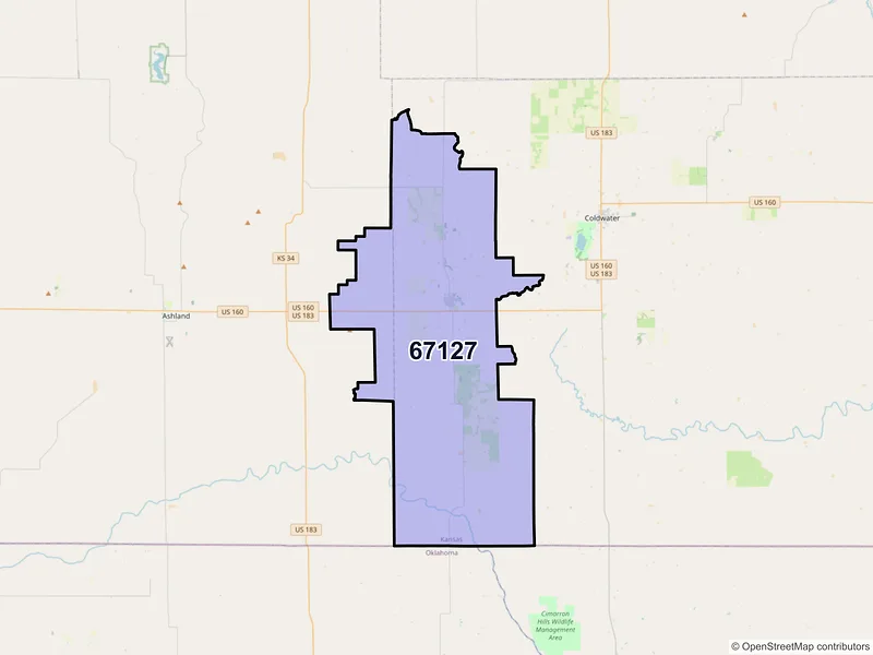 Map of ZIP Code 67127 — Protection, KS
