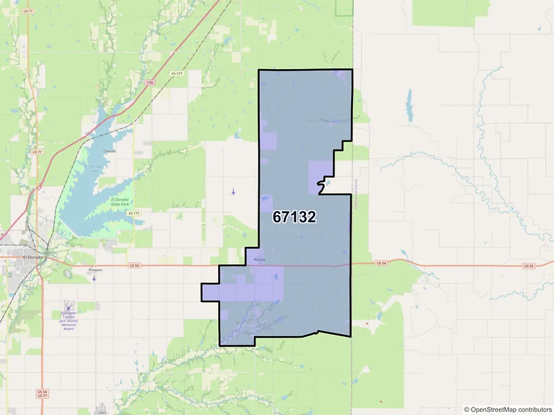Map of ZIP Code 67132 — Rosalia, KS