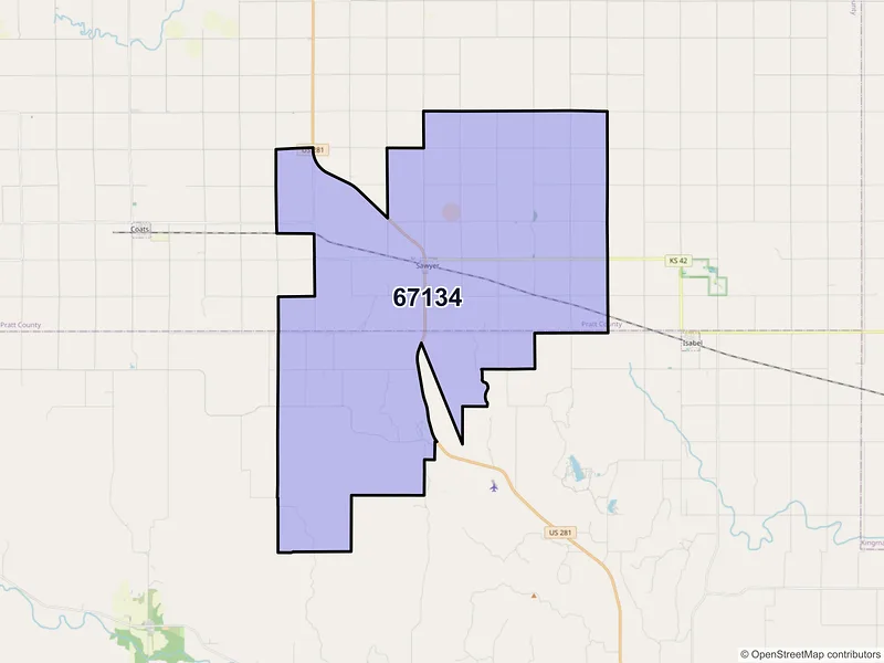 Map of ZIP Code 67134 — Sawyer, KS