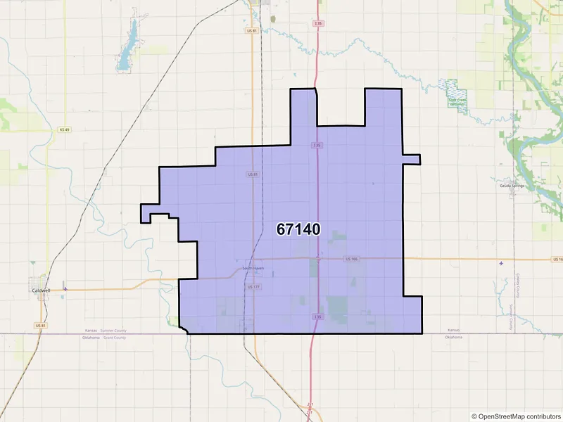 Map of South Haven, Kansas and ZIP codes