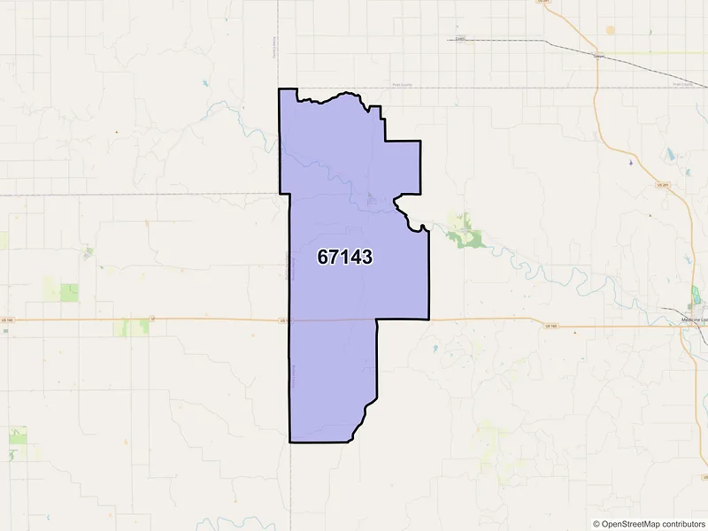 Map of Sun City, Kansas and ZIP codes
