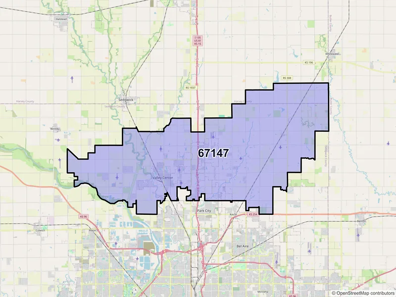 Map of ZIP Code 67147 — Valley Center, KS