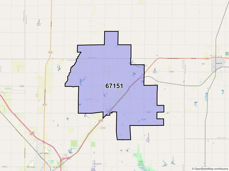 Map of ZIP Code 67151 — Walton, KS