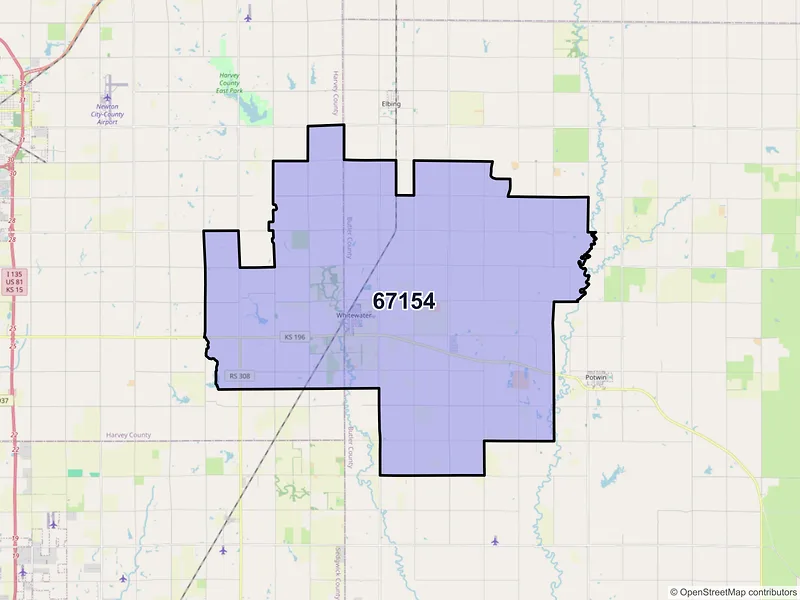 Map of ZIP Code 67154 — Whitewater, KS