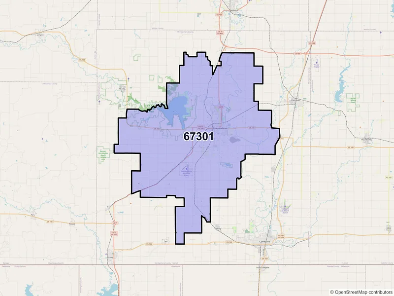 Map of Independence, Kansas and ZIP codes