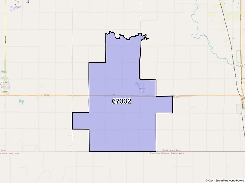Map of ZIP Code 67332 — Bartlett, KS