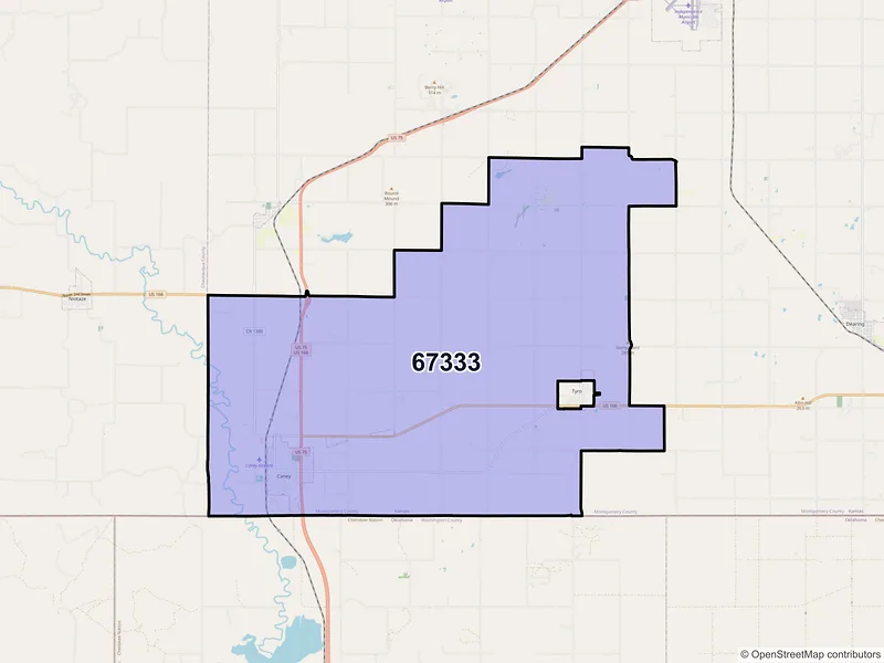 Map of ZIP Code 67333 — Caney, KS
