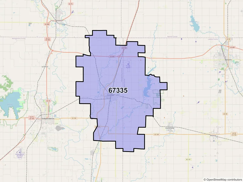 Map of ZIP Code 67335 — Cherryvale, KS