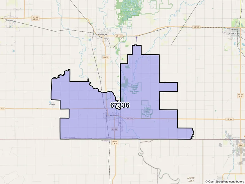 Map of ZIP Code 67336 — Chetopa, KS