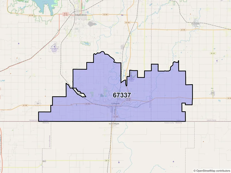 Map of ZIP Code 67337 — Coffeyville, KS