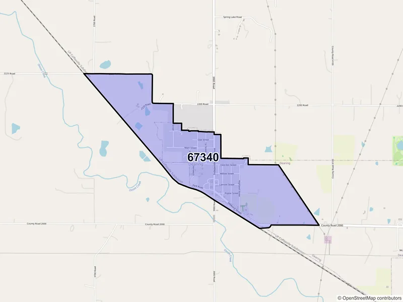 Map of Dearing, Kansas and ZIP codes