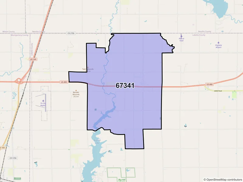 Map of ZIP Code 67341 — Dennis, KS