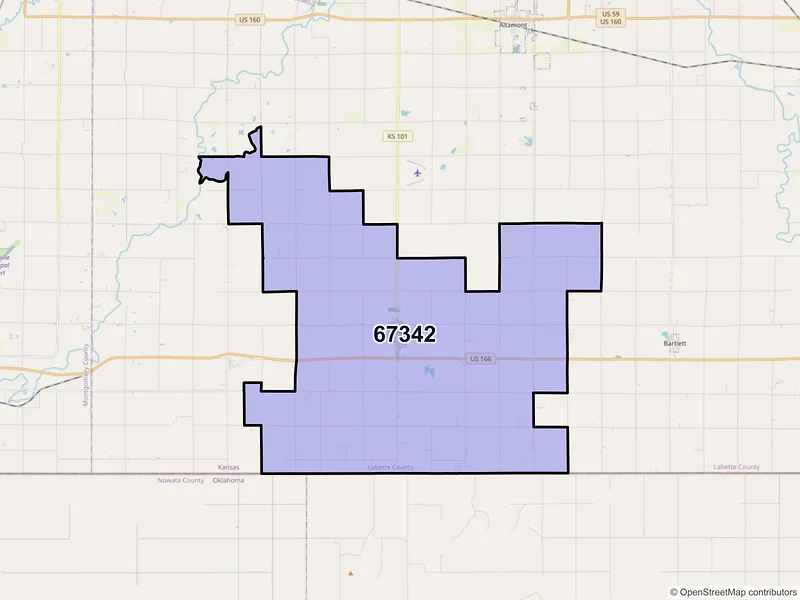 Map of ZIP Code 67342 — Edna, KS