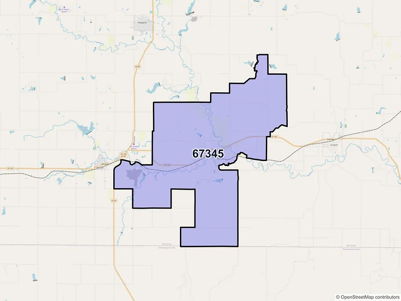Map of ZIP Code 67345 — Elk Falls, KS