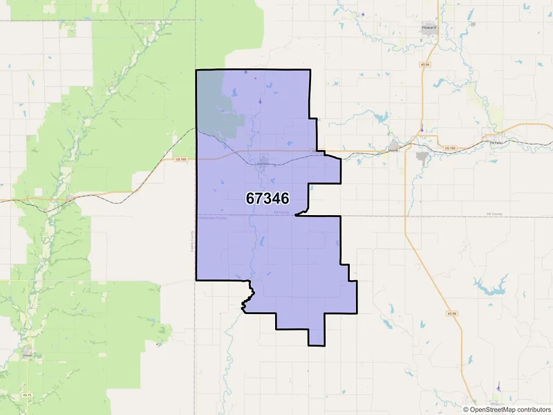 Map of Grenola, Kansas and ZIP codes