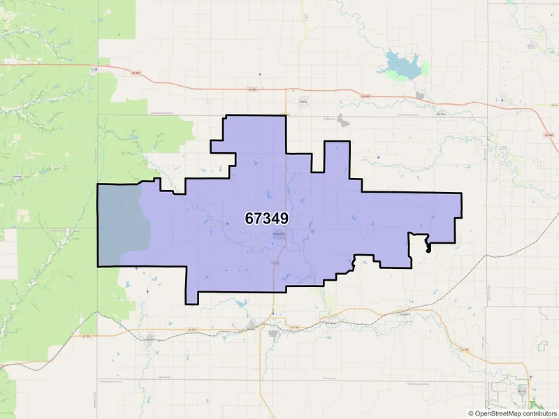 Map of ZIP Code 67349 — Howard, KS