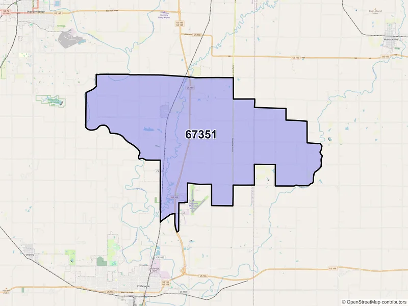 Map of Liberty, Kansas and ZIP codes