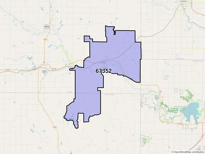 Map of ZIP Code 67352 — Longton, KS