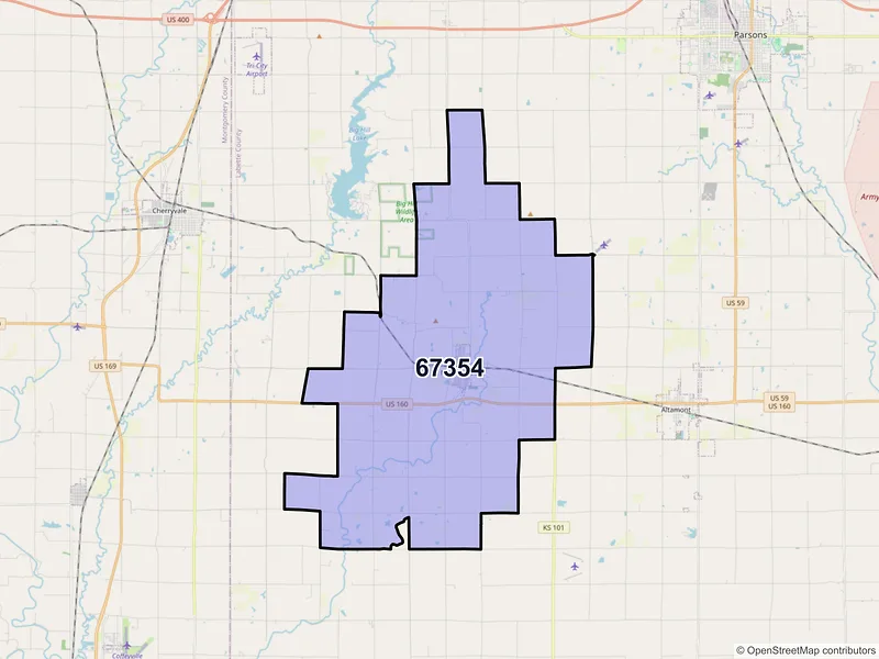 Map of ZIP Code 67354 — Mound Valley, KS