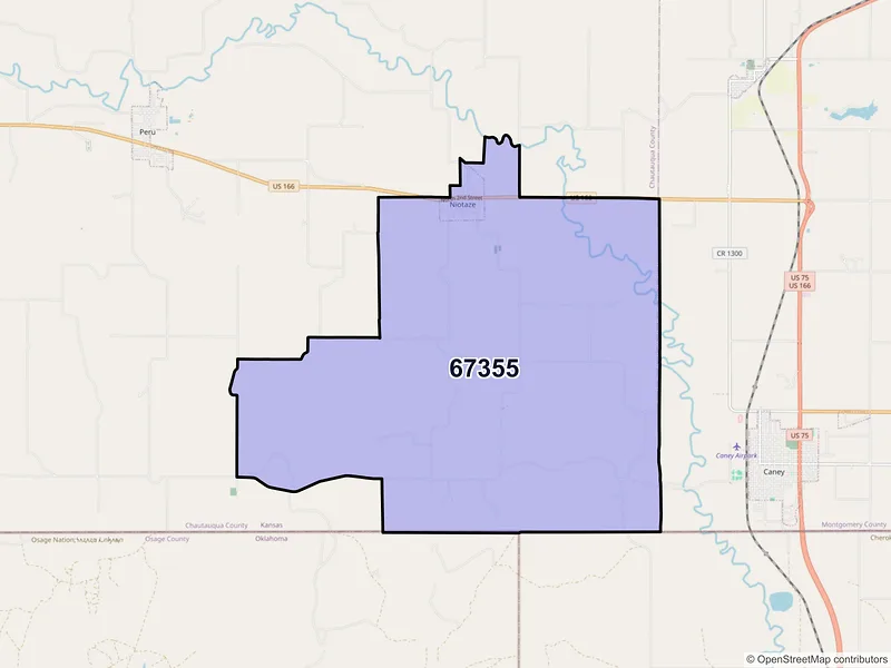 Map of ZIP Code 67355 — Niotaze, KS