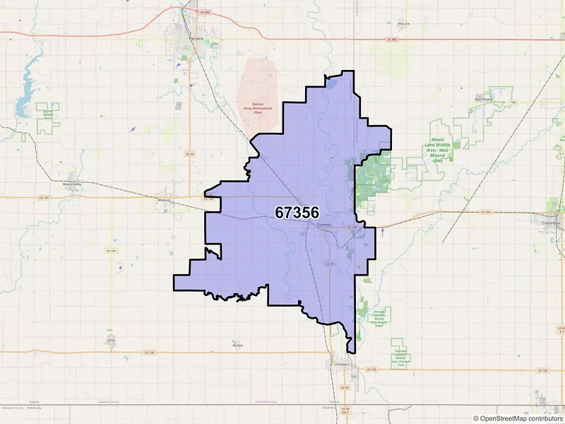Map of ZIP Code 67356 — Oswego, KS