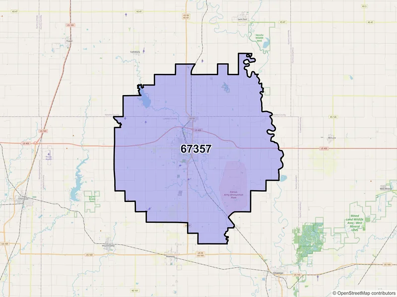 Map of ZIP Code 67357 — Parsons, KS
