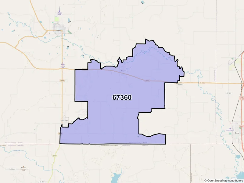 Map of ZIP Code 67360 — Peru, KS