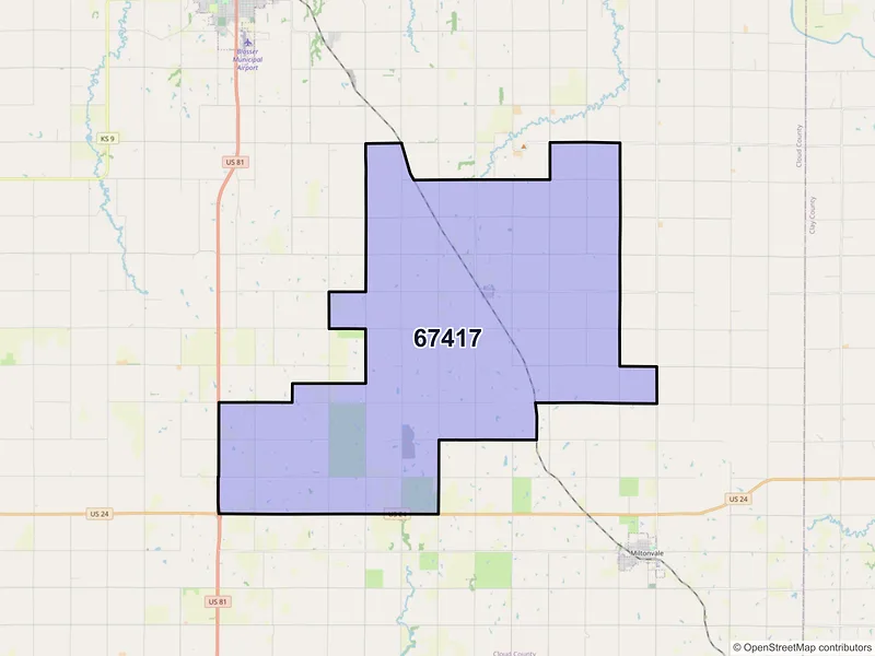 Map of ZIP Code 67417 — Aurora, KS