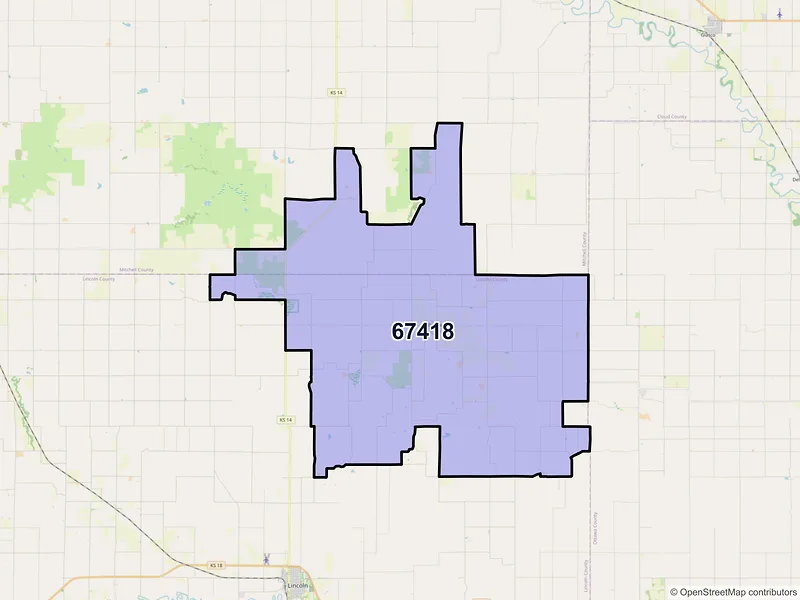 Map of ZIP Code 67418 — Barnard, KS