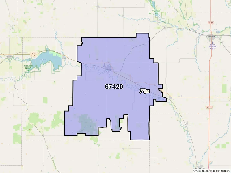 Map of ZIP Code 67420 — Beloit, KS