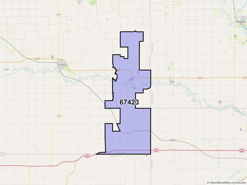 Map of ZIP Code 67423 — Beverly, KS