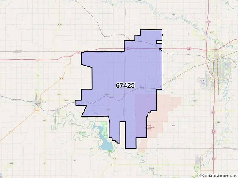 Map of ZIP Code 67425 — Brookville, KS