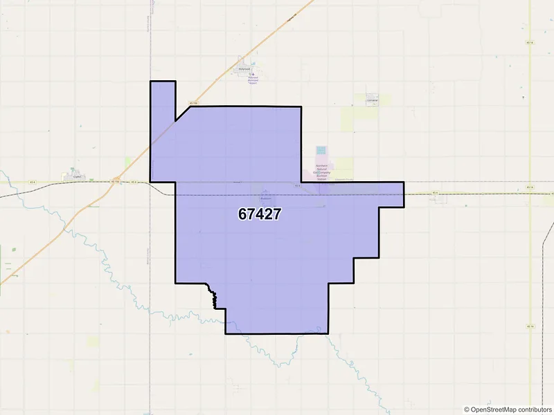 Map of Bushton, Kansas and ZIP codes