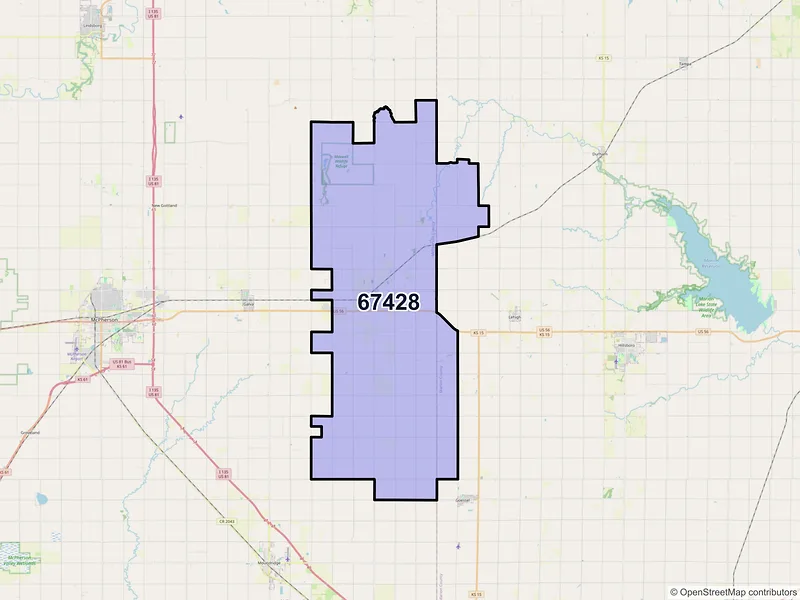 Map of ZIP Code 67428 — Canton, KS
