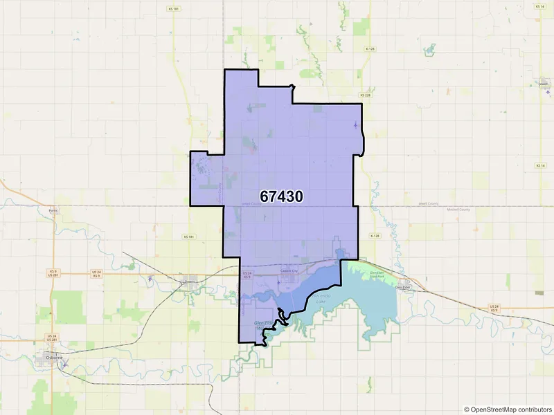 Map of ZIP Code 67430 — Cawker City, KS