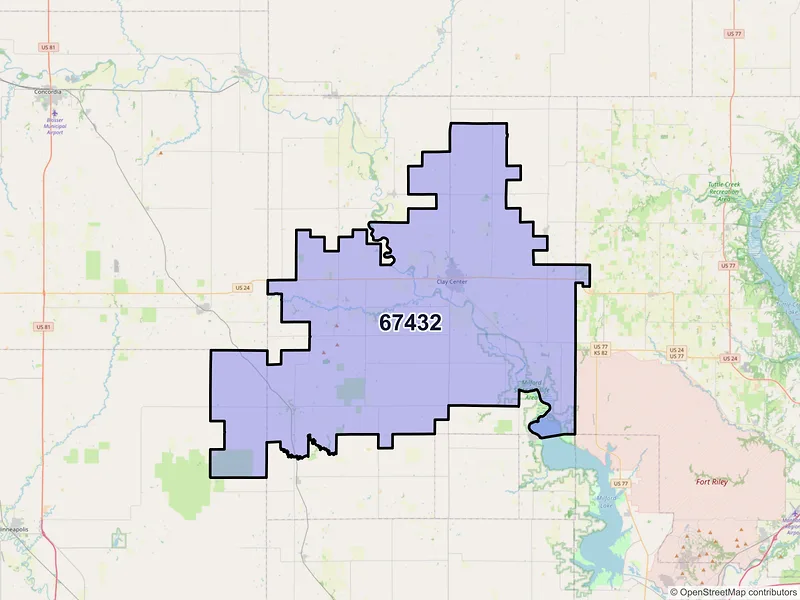 Map of ZIP Code 67432 — Clay Center, KS