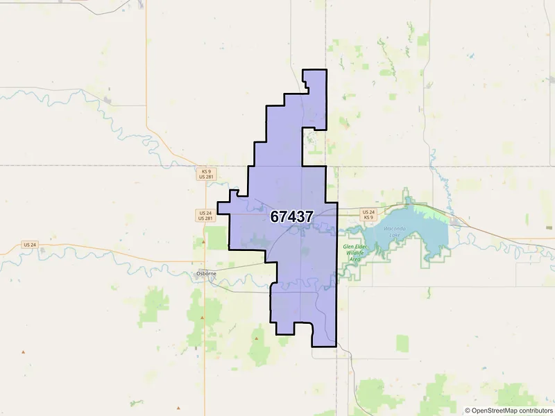 Map of ZIP Code 67437 — Downs, KS