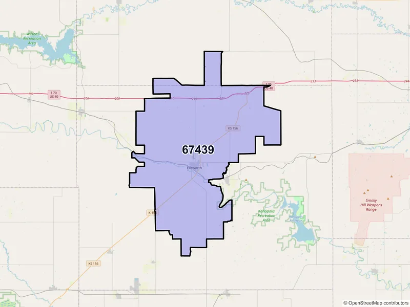 Map of ZIP Code 67439 — Ellsworth, KS