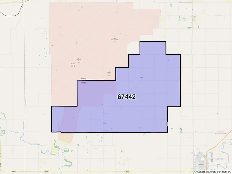 Map of ZIP Code 67442 — Falun, KS