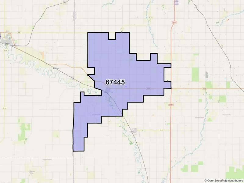 Map of ZIP Code 67445 — Glasco, KS