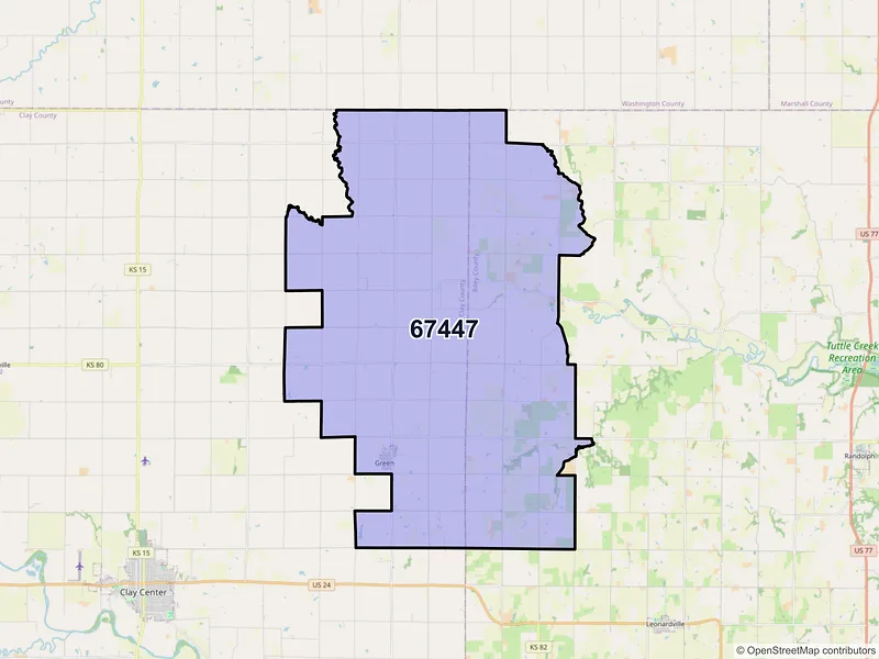 Map of Green, Kansas and ZIP codes