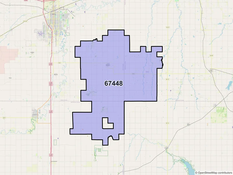 Map of ZIP Code 67448 — Gypsum, KS