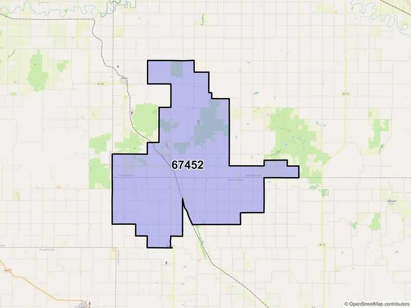 Map of Hunter, Kansas and ZIP codes