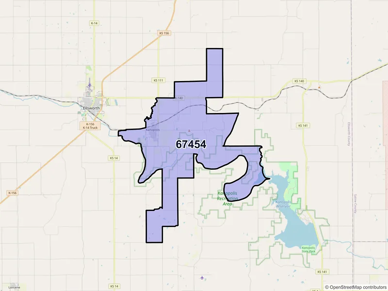 Map of ZIP Code 67454 — Kanopolis, KS