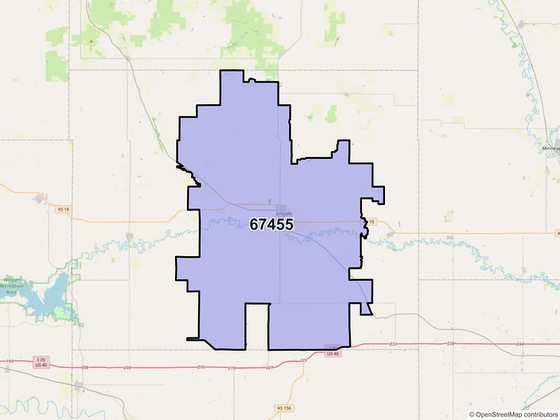 Map of ZIP Code 67455 — Lincoln, KS