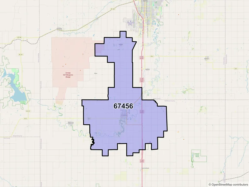 Map of ZIP Code 67456 — Lindsborg, KS