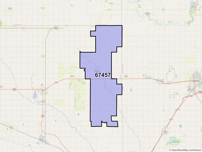 Map of Little River, Kansas and ZIP codes